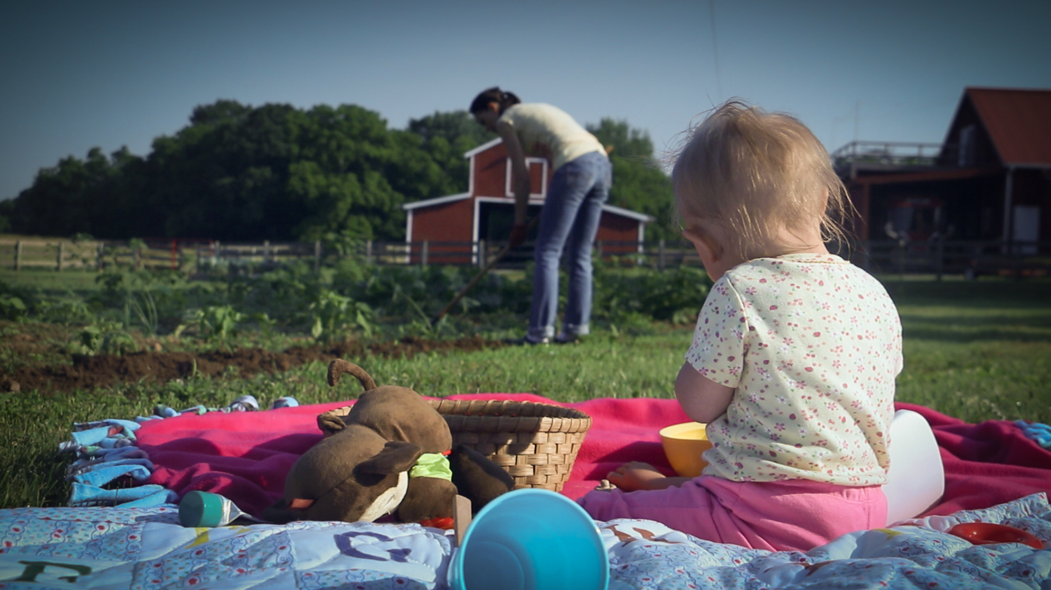 Joey and little Indy in garden, before Joey's passing in 2016